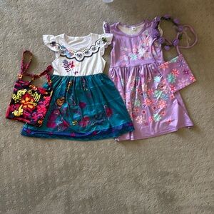 Mirabel and Isabella Dress - Disney Encanto- flower headpiece and bags Size 5